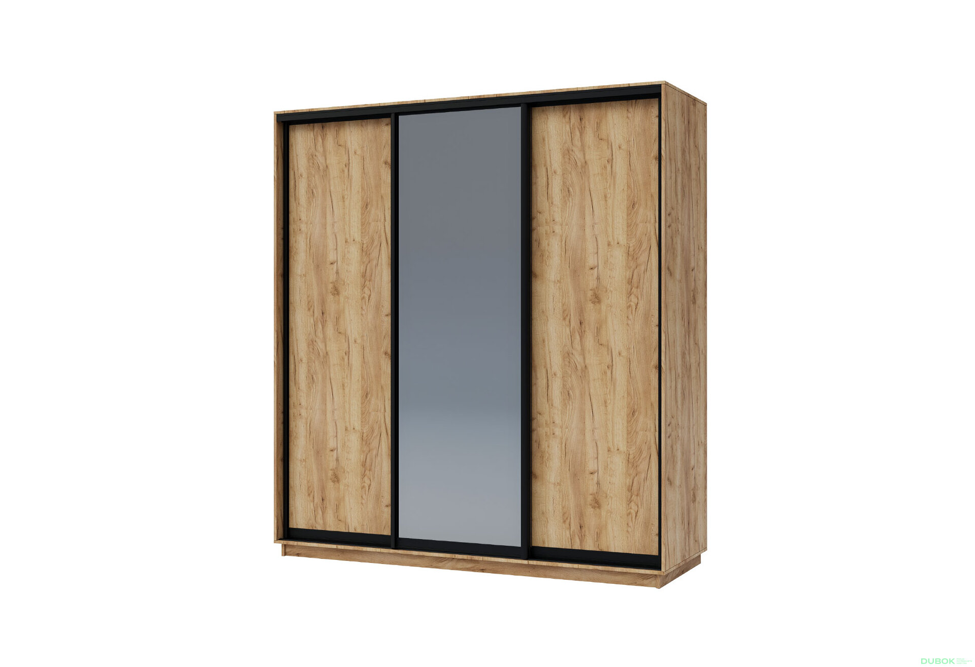 Obrázek 1 - Skříň 200x240x60 dub kraft zlatý, 2 dřevotříska+1 zrcadlo grafit, černý matný profil