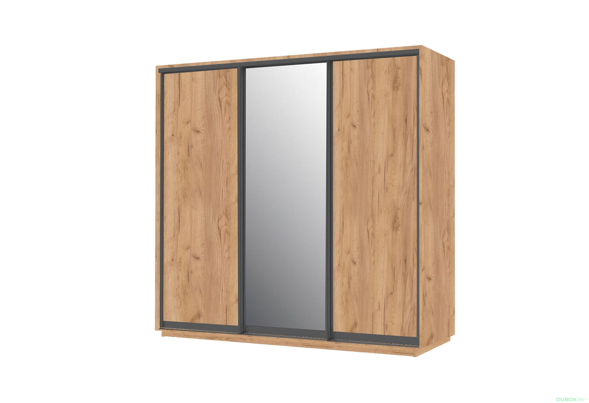 Obrázek 2 - Skříň 200x240x60 dub kraft zlatý, 2 dřevotříska+1 zrcadlo grafit, černý matný profil