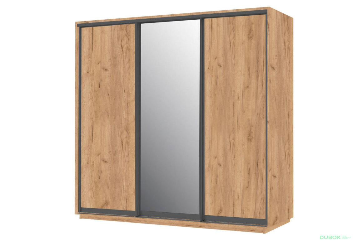 Obrázek 2 - Skříň 200x240x60 dub kraft zlatý, 2 dřevotříska+1 zrcadlo grafit, černý matný profil