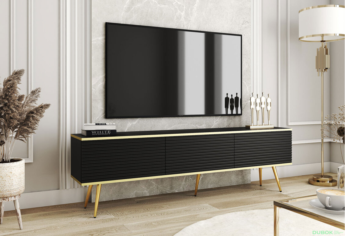 Obrázek 2 - TV stolek RTV 175 MDF černý, zlaté nohy Oro