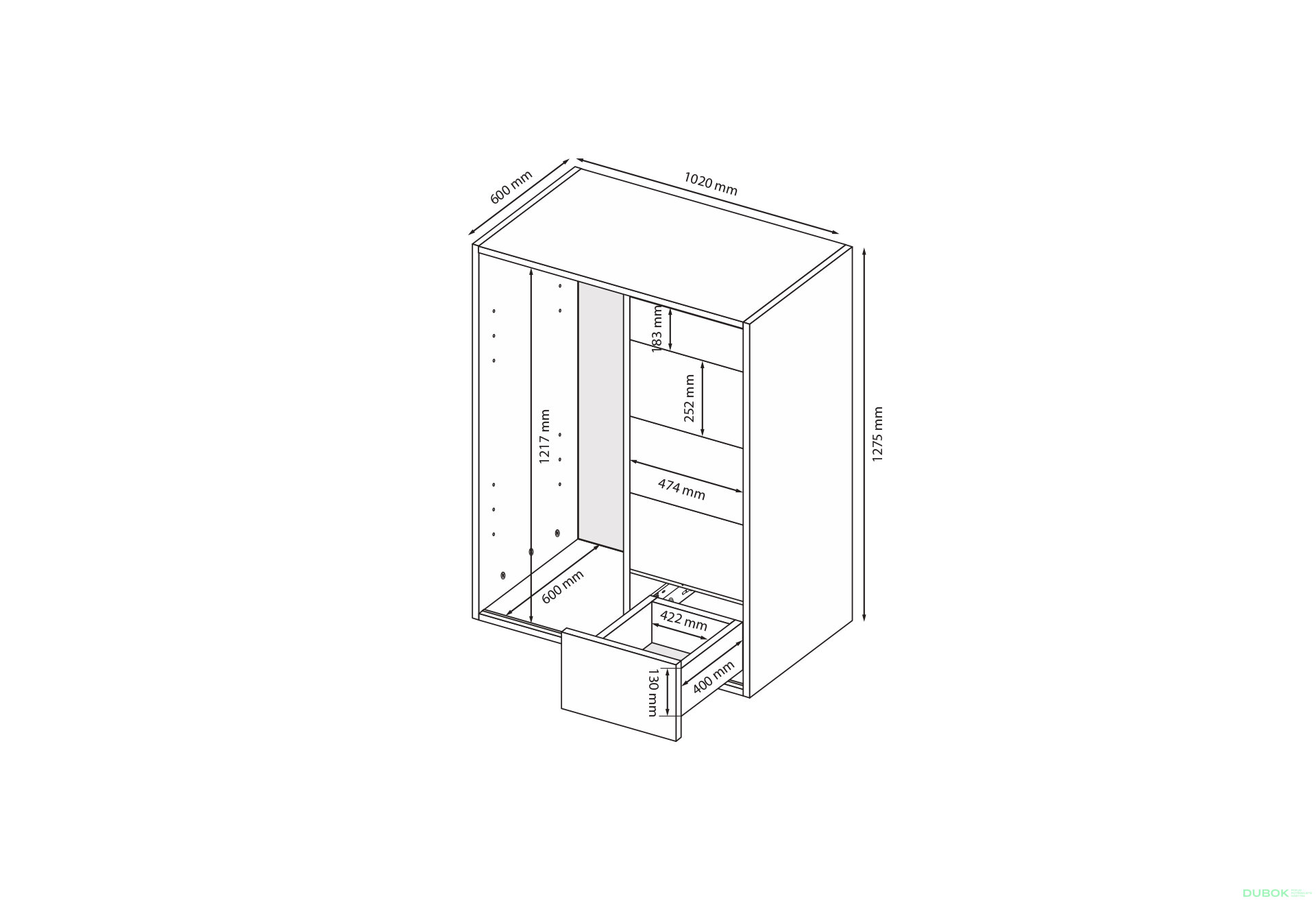 Obrázek 3 - Komoda 1dv 5šx (Bílá / Dub artisan) Case