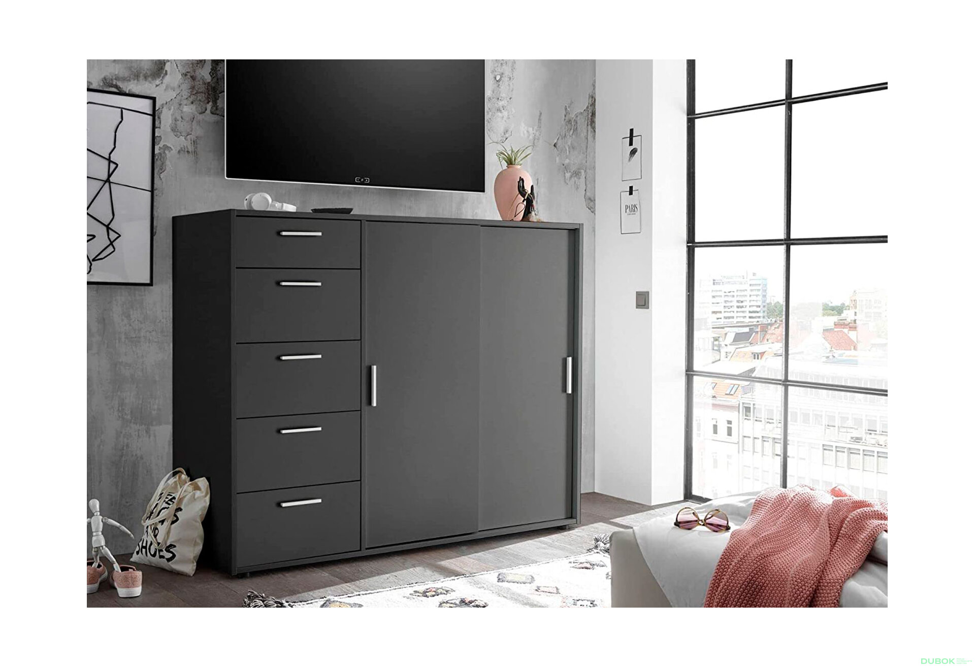 Obrázek 2 - Komoda 2dv 5šx (Grafit) Case