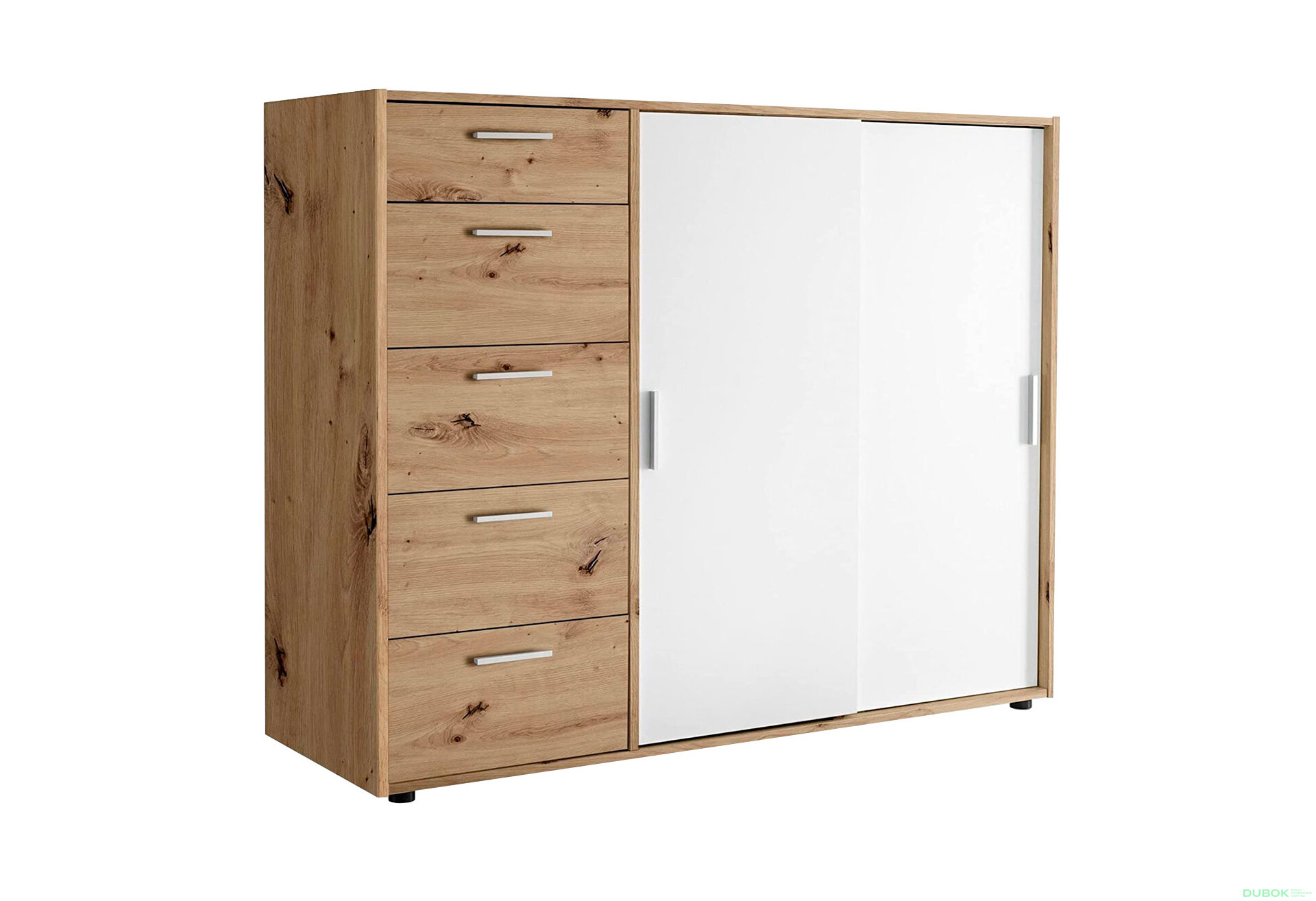 Obrázek 1 - Komoda 2dv 5šx (Bílá / Dub artisan) Case