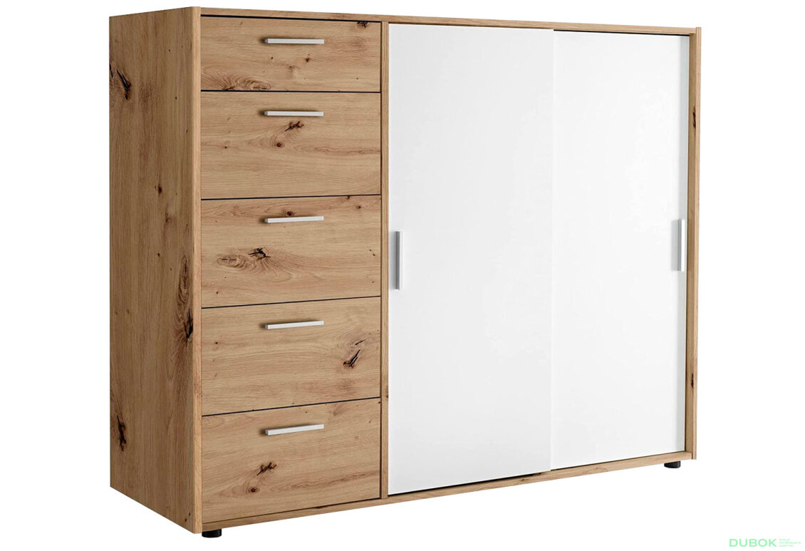 Komoda 2dv 5šx (Bílá / Dub artisan) Case