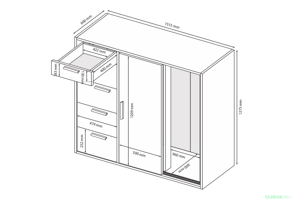 Obrázek 3 - Komoda 2dv 5šx (Bílá / Dub artisan) Case