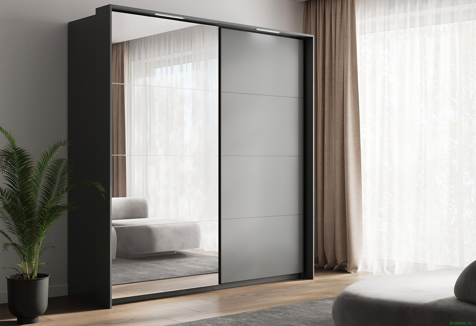 Obrázek 2 - Možnost skříně s posuvnými dveřmi 2,0 m s osvětlením v liště