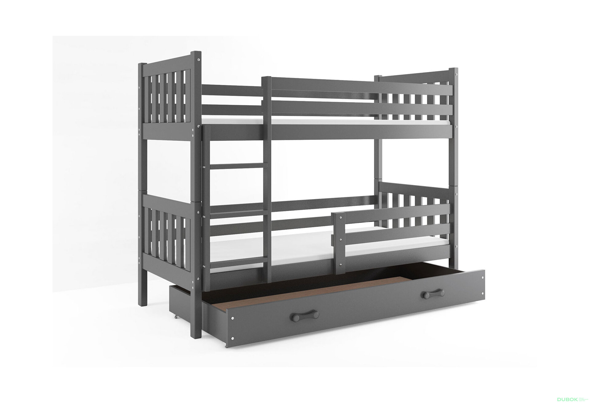 Obrázek 1 - Patrová postel Carino grafit, zásuvka grafit 80x190 cm s roštem, matrací