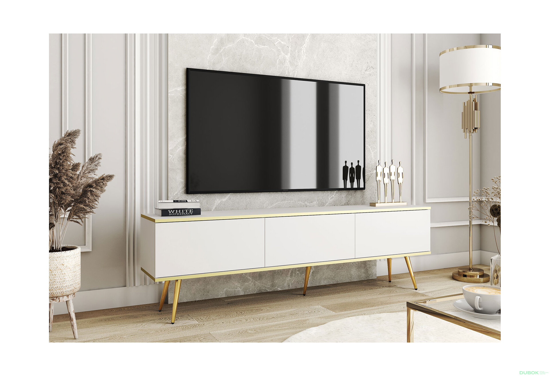 Obrázek 2 - TV stolek RTV 175 bílý, zlaté nohy Oro