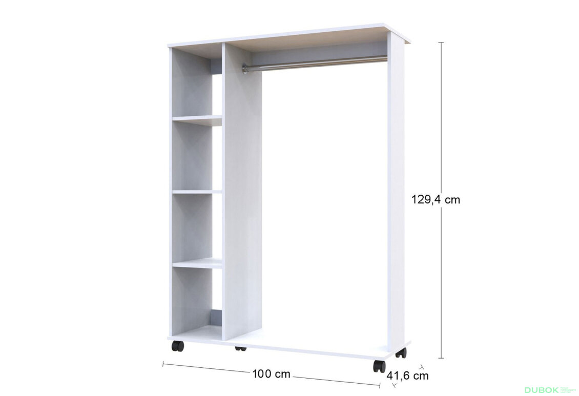Obrázek 4 - Garderobní stojan s policemi a tyčí D1 100 cm Bílá