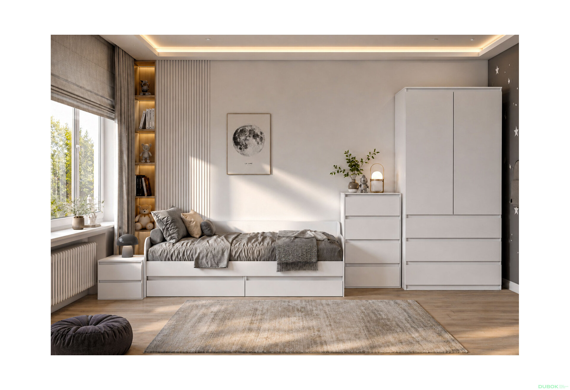 Obrázek 1 - Sestava do dětského pokoje s postelí 90x200 cm, nymfa alba Idea