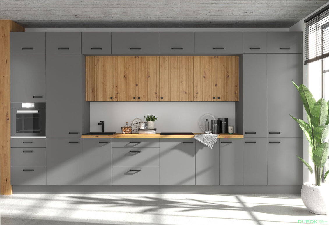 Kuchyňská sestava 4.9 m Ava antracit / dub artisan + Nessa antracit Storaz-Lempert