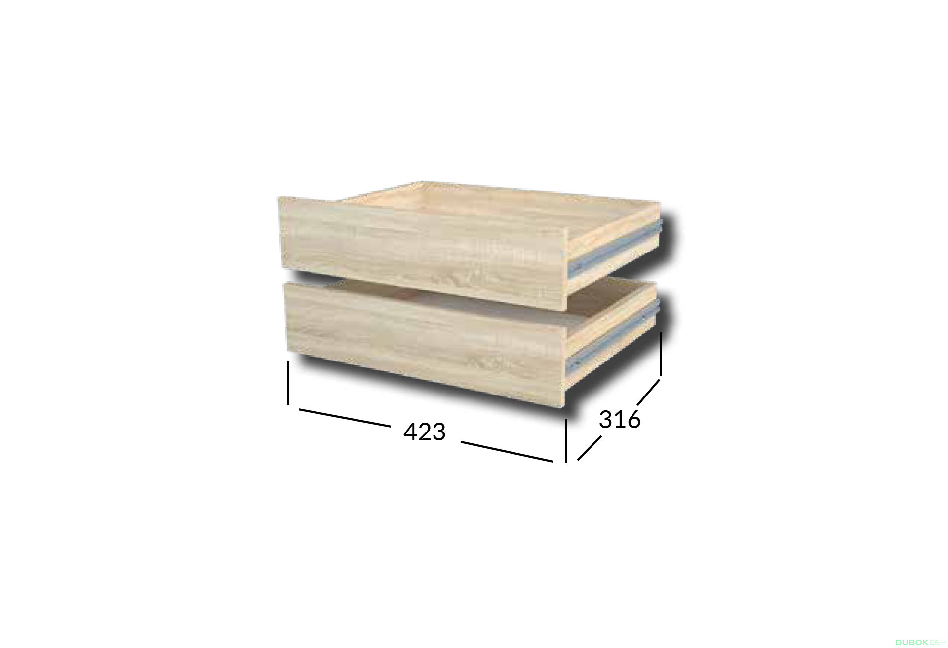 Obrázek 1 - Komplet zásuvek Praktik L430, hloubka 450 mm, 2 ks, dekor Artwood světlý