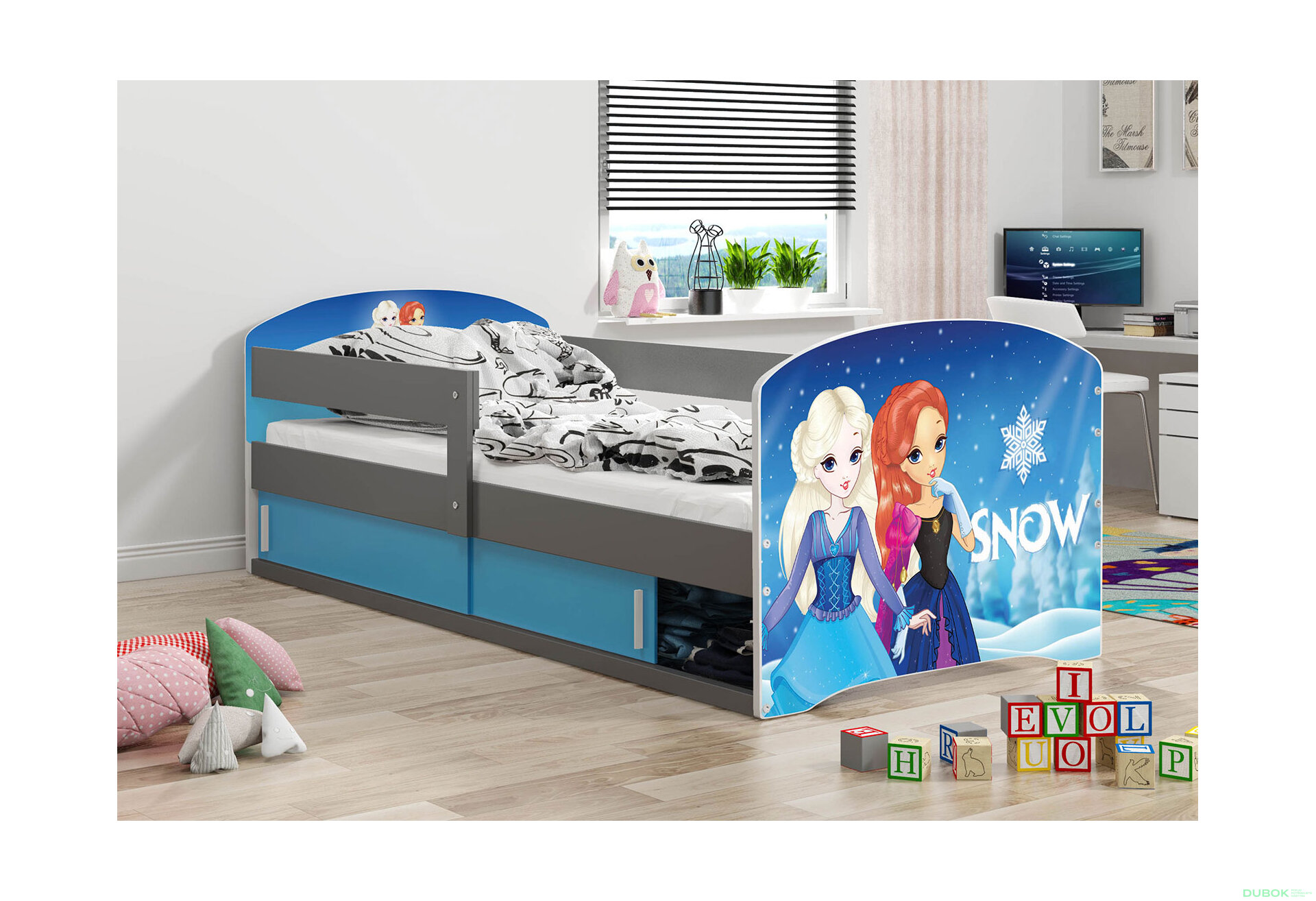 Obrázek 2 - Postel Luki 1 grafit Frozen 80x160 cm s roštem, matrací