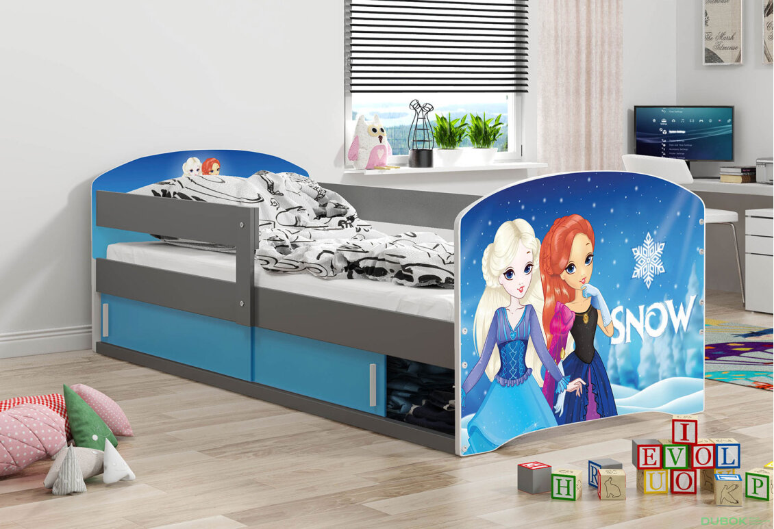 Obrázek 2 - Postel Luki 1 grafit Frozen 80x160 cm s roštem, matrací