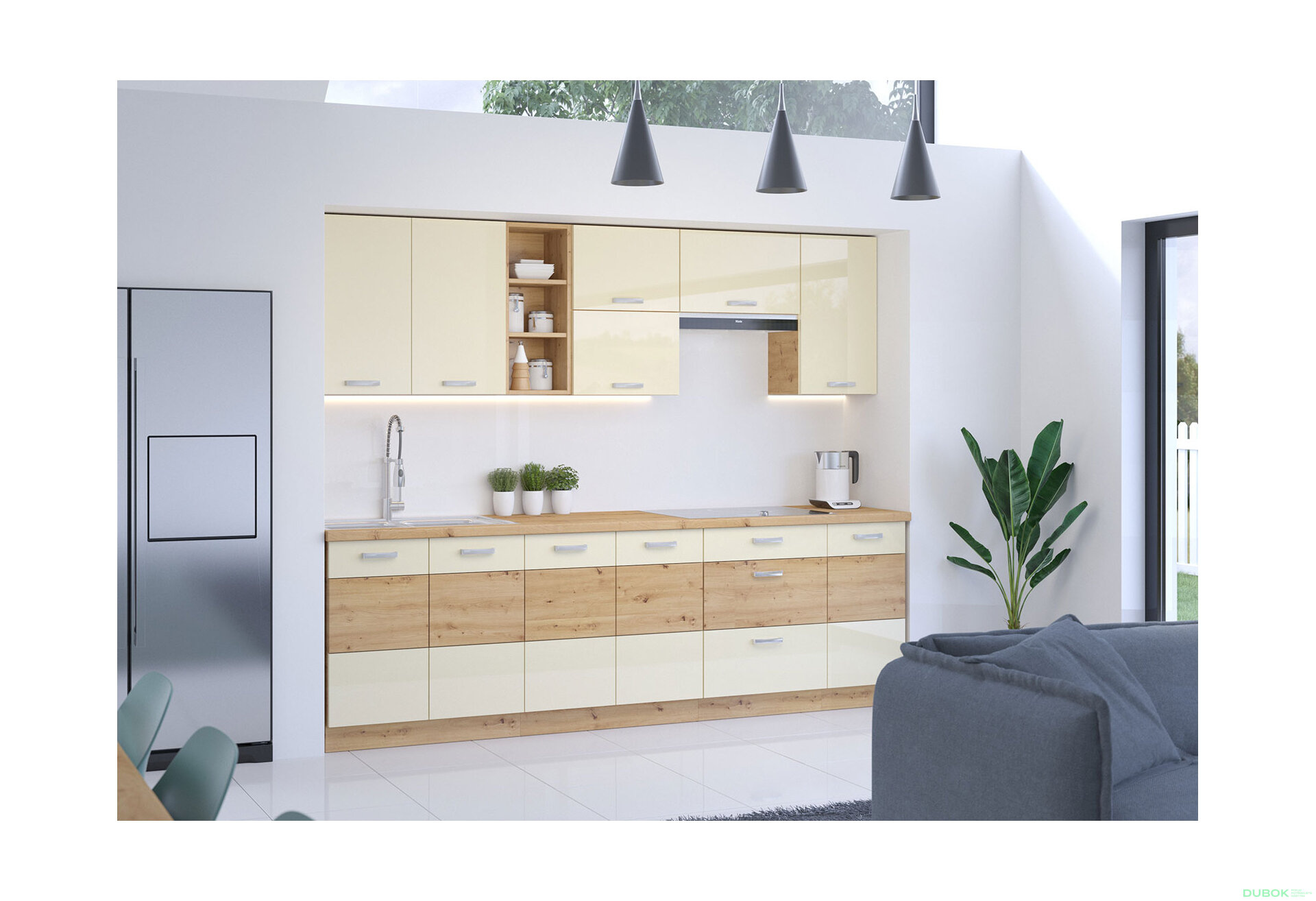 Obrázek 1 - Kuchyňská sestava 2.6 m Artisan / krém lesk