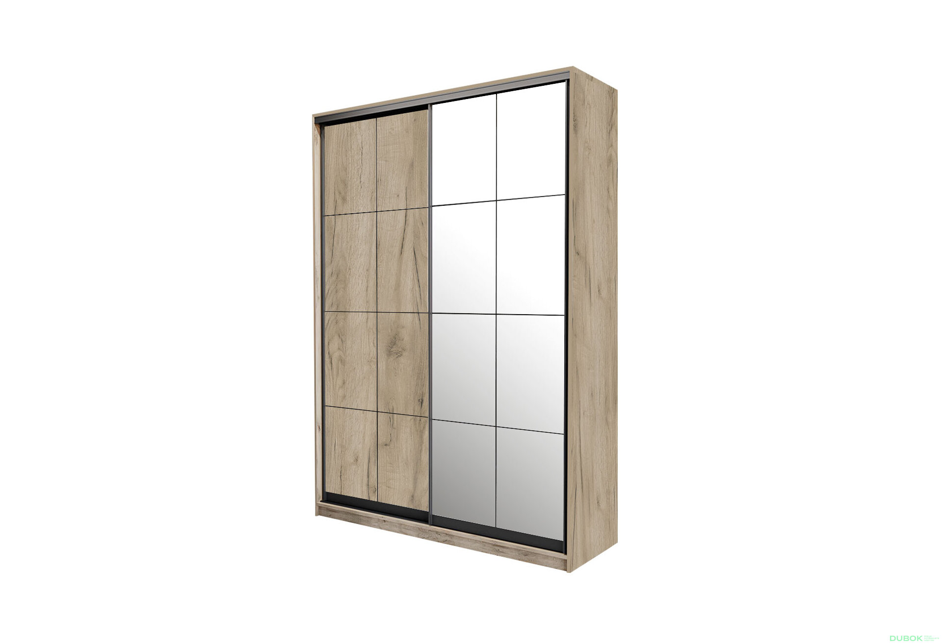 Obrázek 1 - Skříň 2D Loft 1200x600x2400, DTD + zrcadlo, Lines BL, Dub kraft šedý Vystavený kus