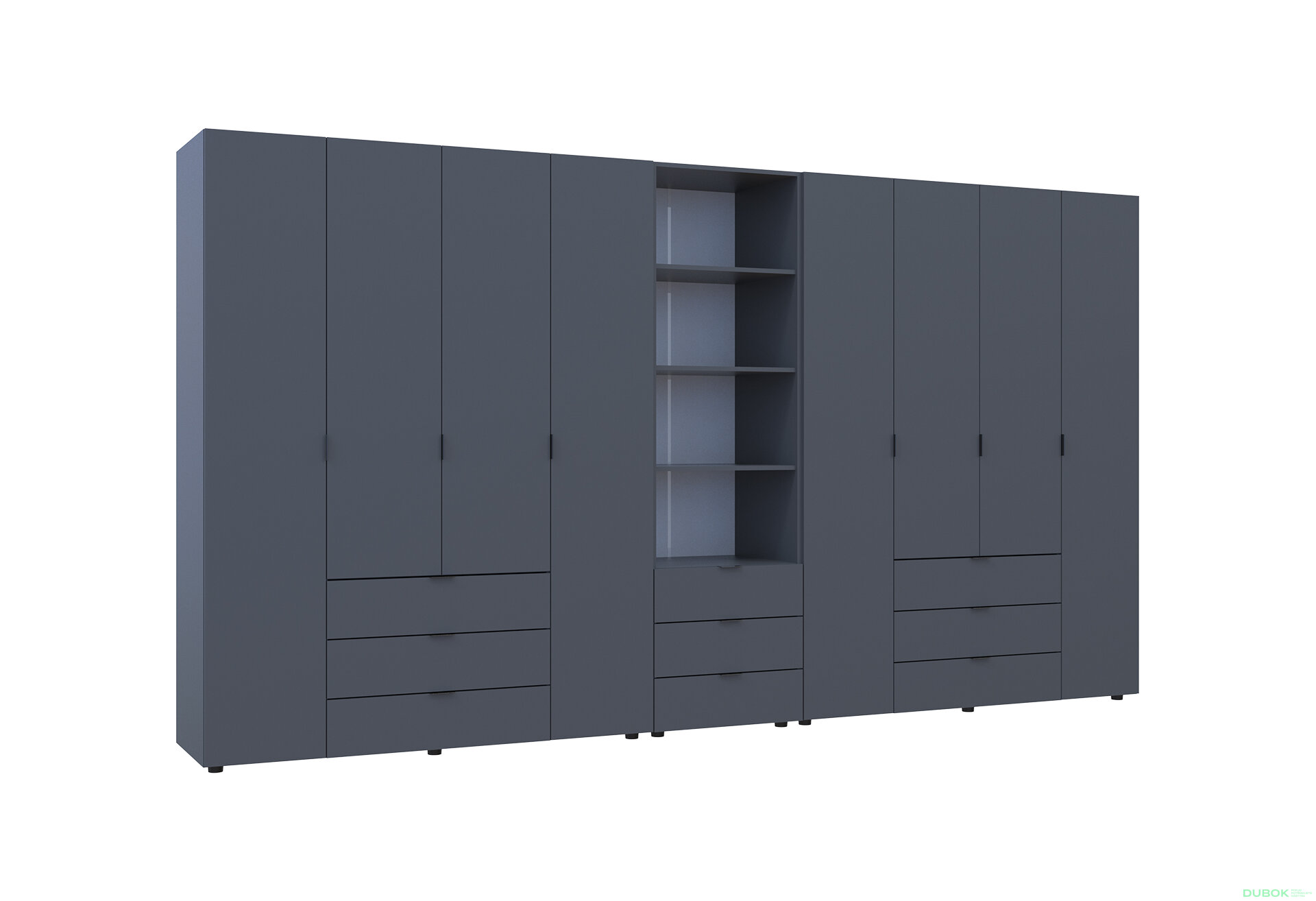 Obrázek 4 - Skříň osmidveřová s regálem se zásuvkami Gelar 370 cm grafit