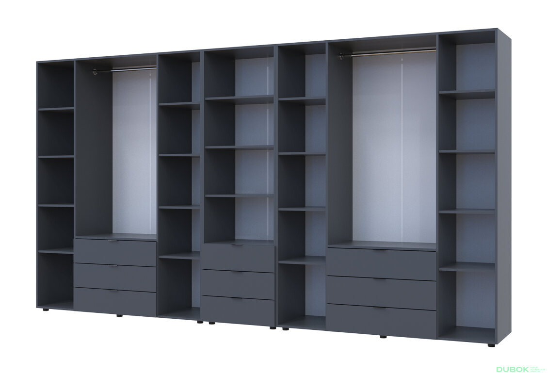 Obrázek 6 - Skříň osmidveřová s regálem se zásuvkami Gelar 370 cm grafit