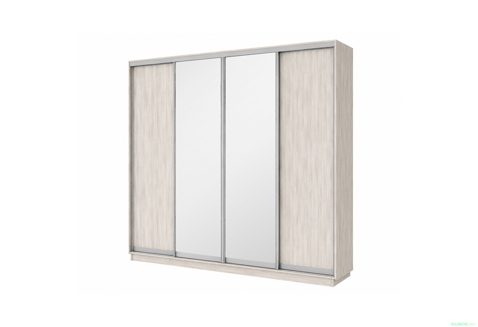 Obrázek 1 - Šatní skříň s posuvnými dveřmi 4D 2800x2300x450 2LTD 2 zrcadla artwood světlý, profil stříbrný