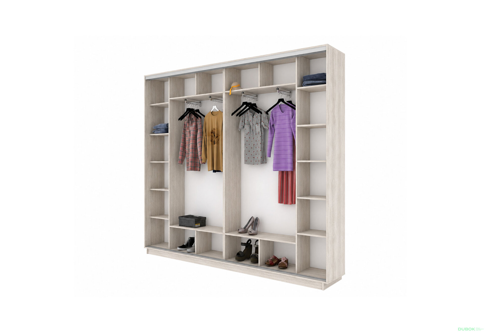 Obrázek 3 - Šatní skříň s posuvnými dveřmi 4D 2800x2300x450 2LTD 2 zrcadla artwood světlý, profil stříbrný