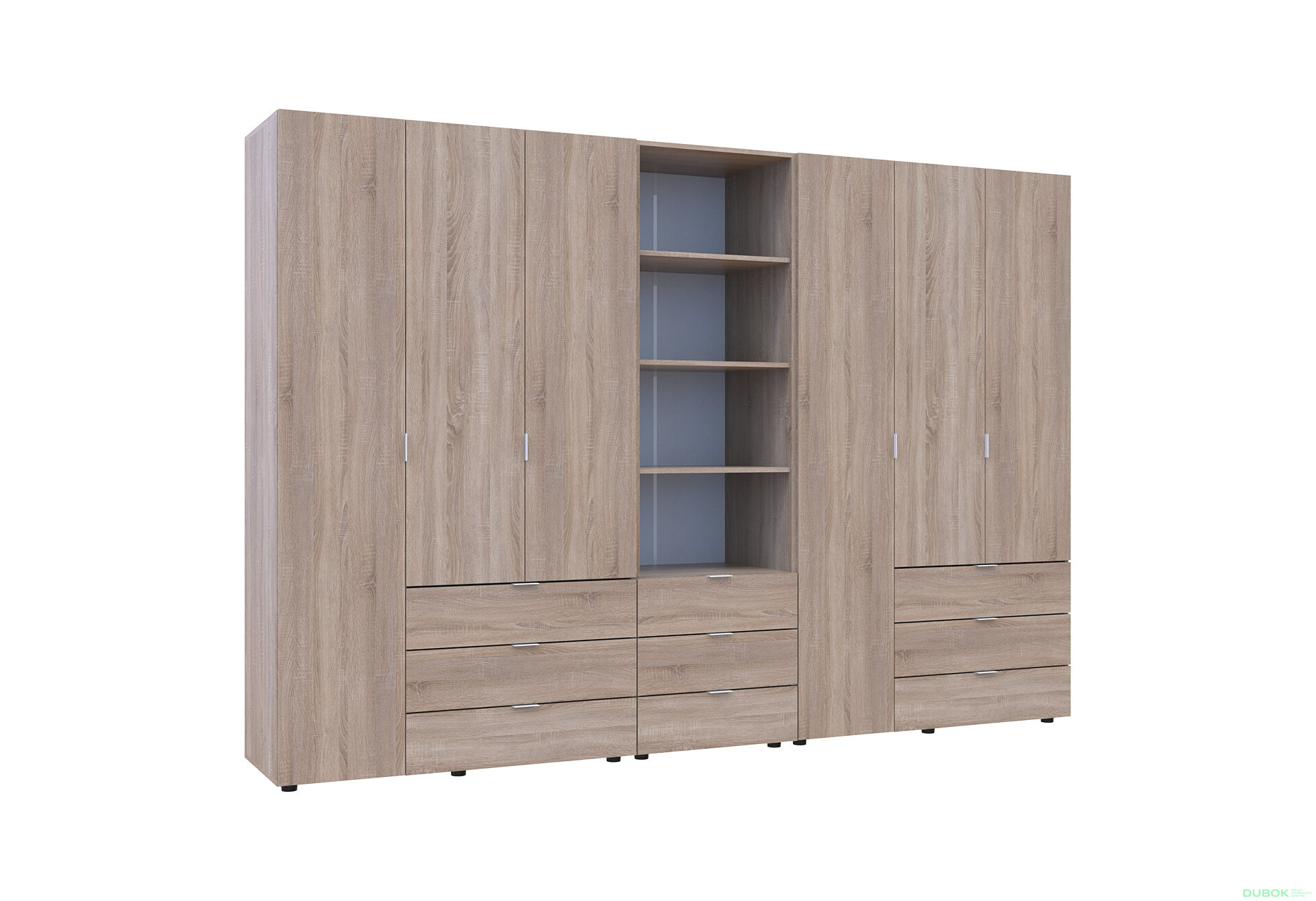 Obrázek 4 - Skříň šestidveřová s regálem se zásuvkami Gelar 292.4 cm dub sonoma