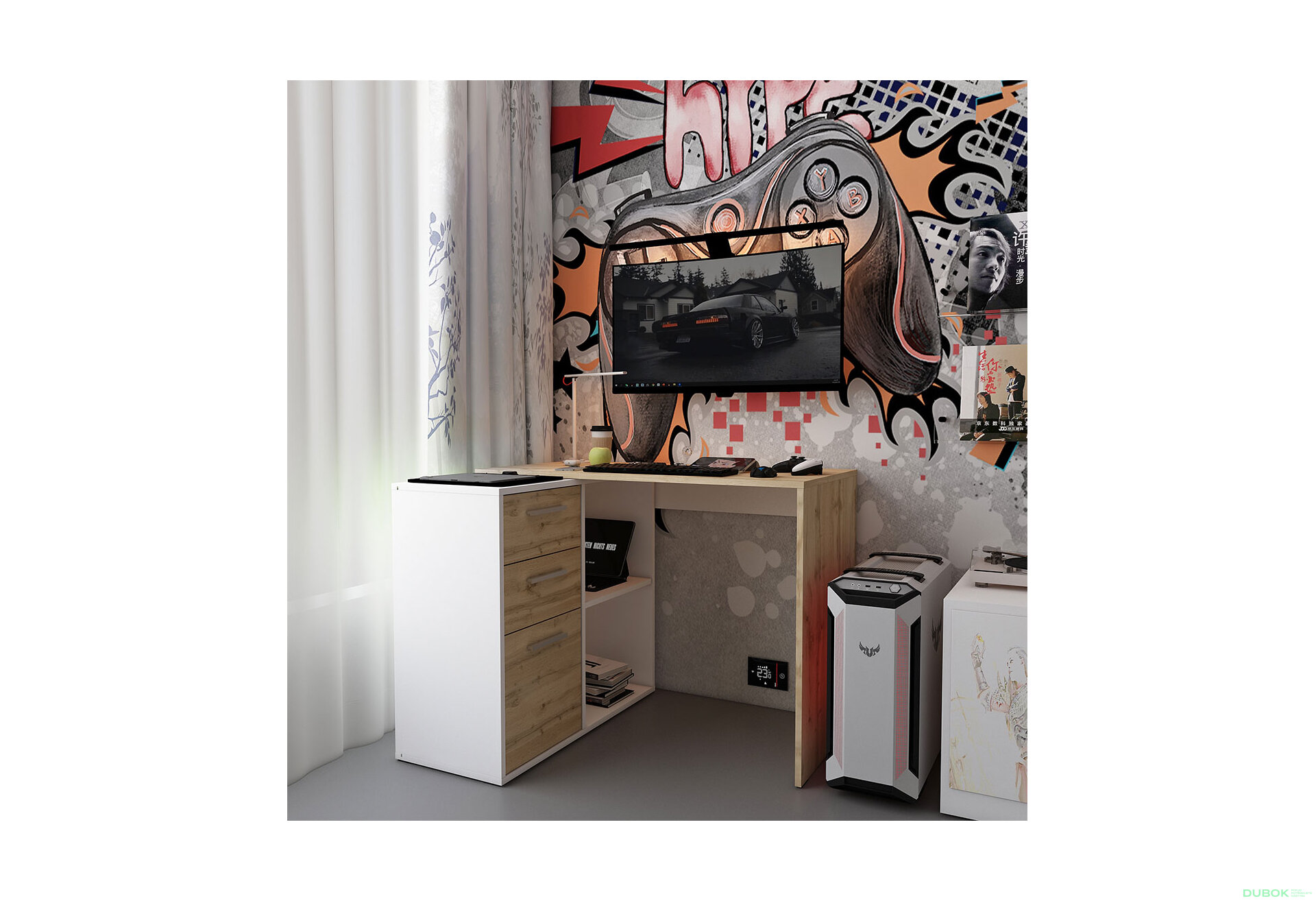 Obrázek 2 - Psací stůl T8 bílý / dub artisan 100x83x75