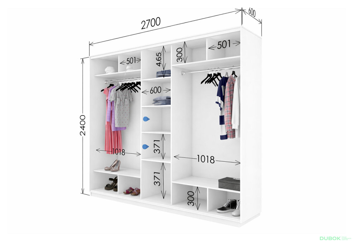 Obrázek 4 - Skříň s posuvnými dveřmi 2700х2400x600 3LTD nymphaea alba, profil stříbrný