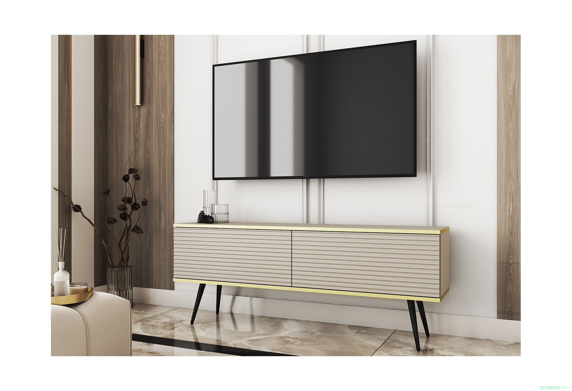 Obrázek 2 - TV stolek RTV 135 MDF béžový, černé nohy Oro