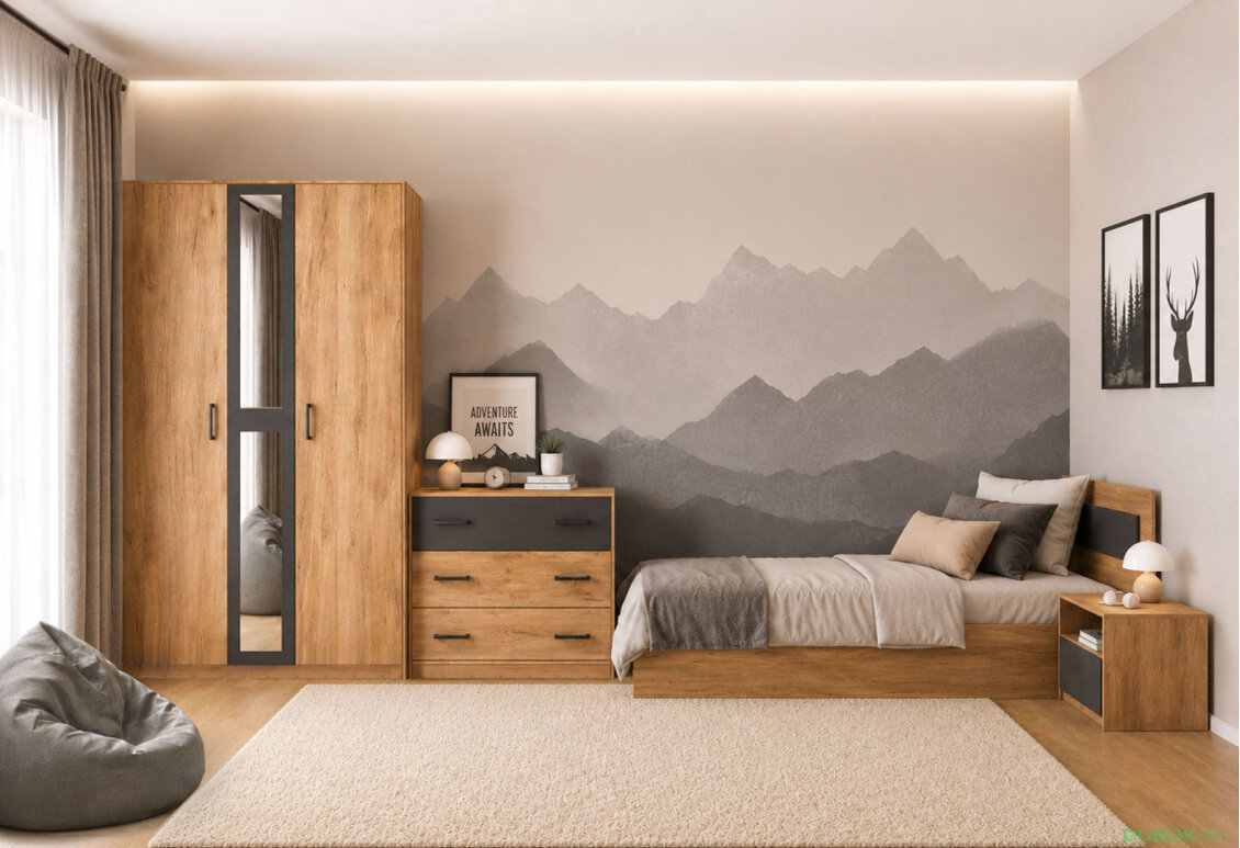 Komplet s 3D skříní a postelí 90x200 cm Viva