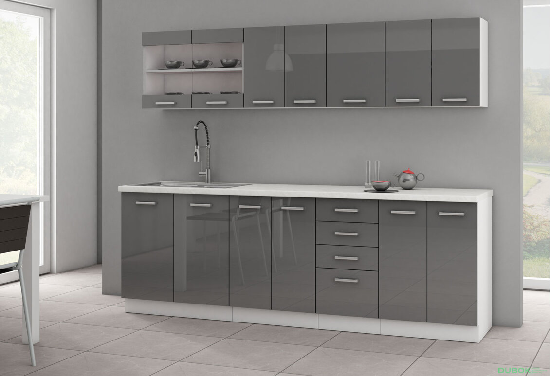 Kuchyňská sestava 2.4 m Sonia bílý / šedý lesk