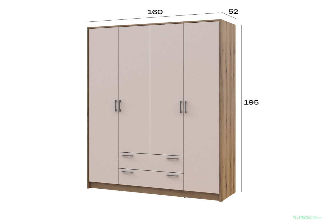 Obrázek 8 - Skříň Rondi 4D dub artisan / kašmír 160x52x195