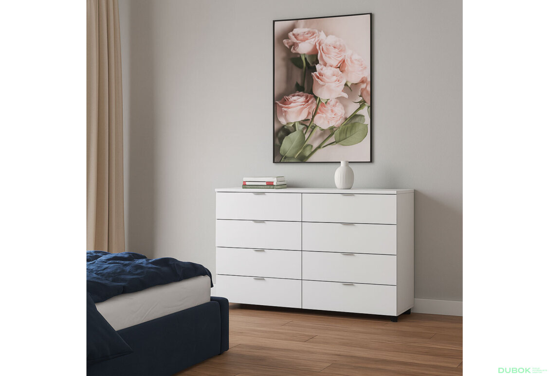 Obrázek 2 - Komoda Ron 8 s 8 zásuvkami 130x38x81 bílý