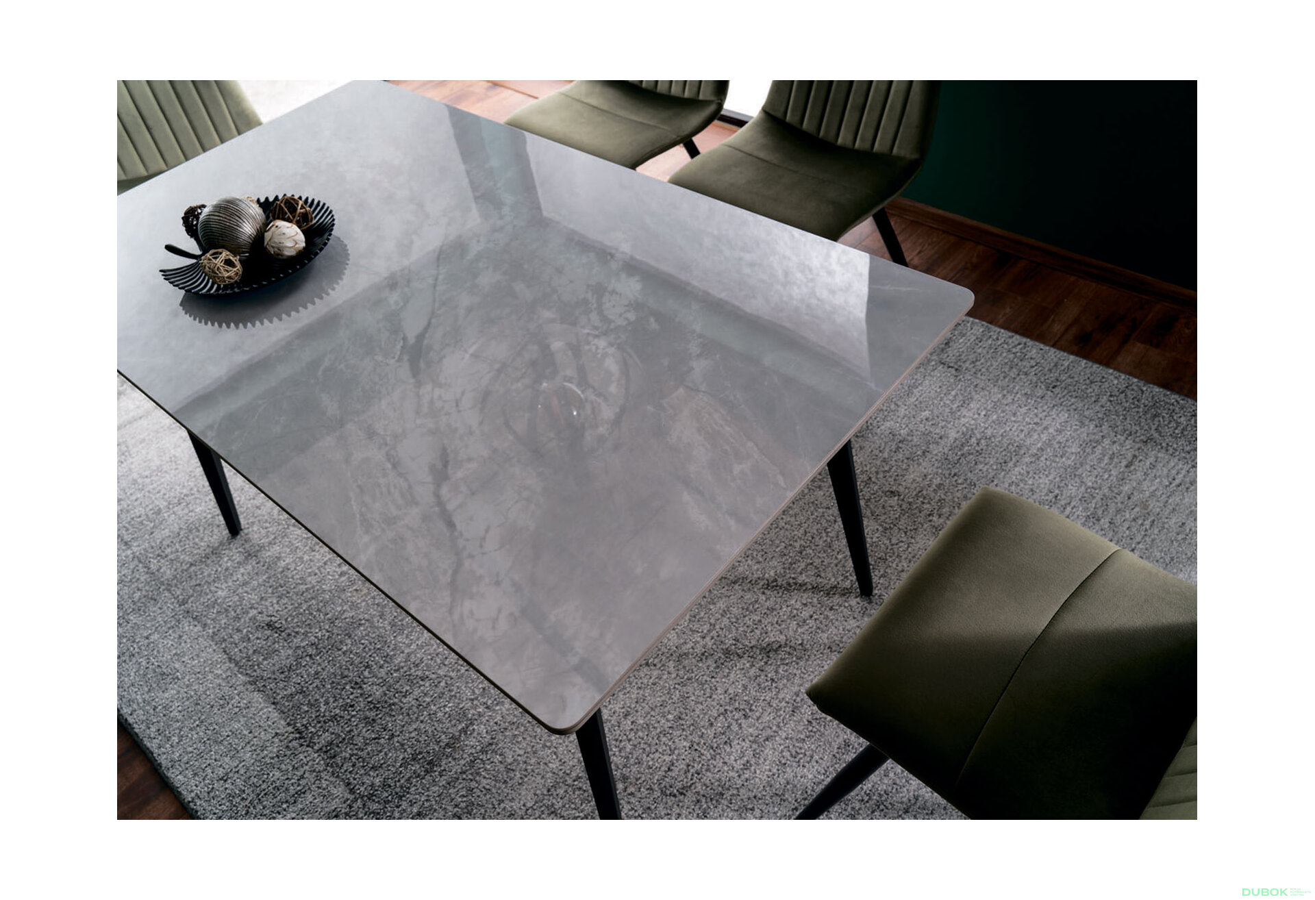 Obrázek 3 - Stůl Ivy 140x80 + 4 židle Orfe Velvet olivový Bluvel 77 / černý mat