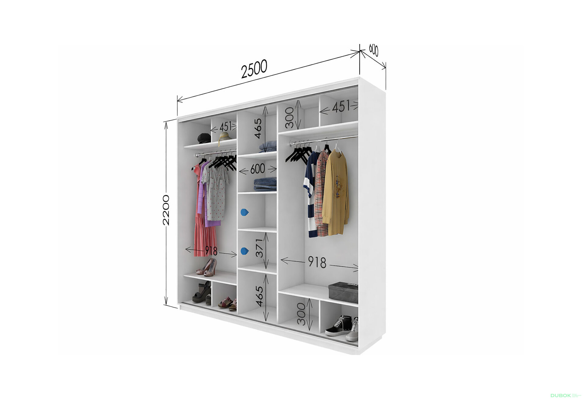 Obrázek 4 - Skříň s posuvnými dveřmi 2500x2200x600 2LTD 1 zrcadlo nymphaea alba, profil stříbrný