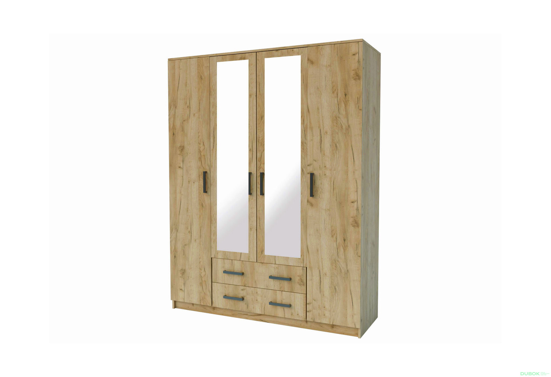 Obrázek 1 - Skříň čtyřdveřová se zásuvkami Simple 160 cm Dub kraft zlatý