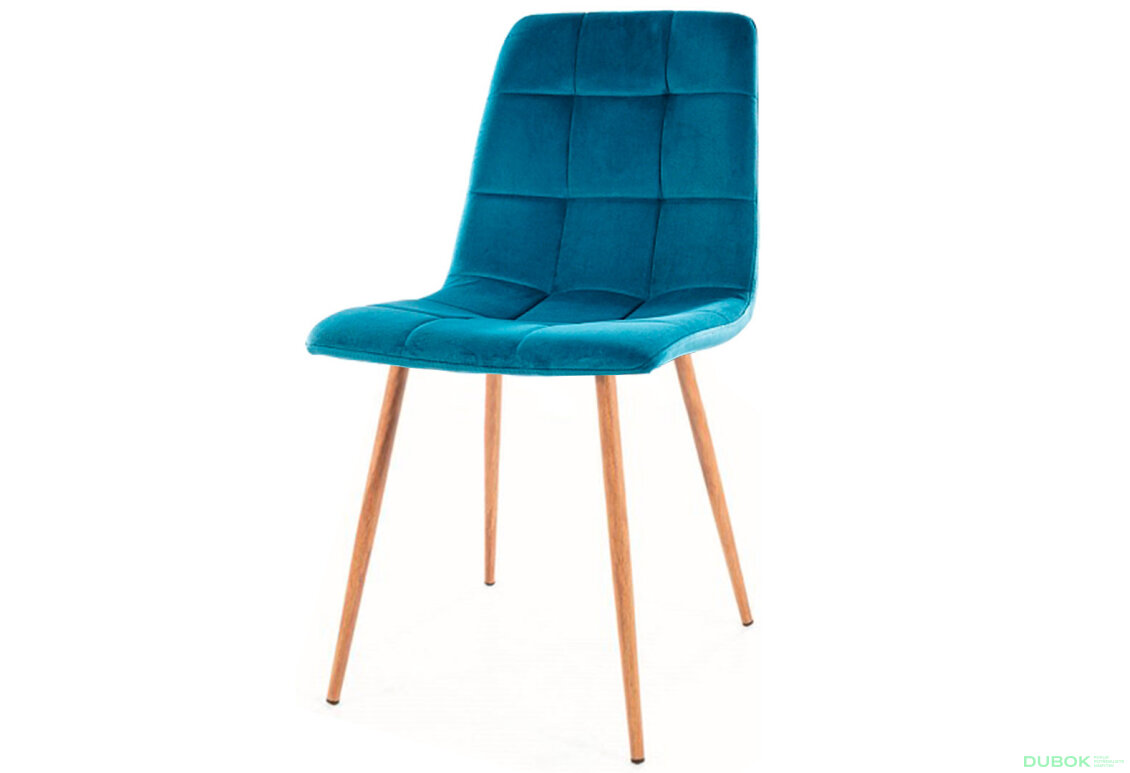 Židle Mila D Velvet tyrkysový Bluvel 85, kov, dąb