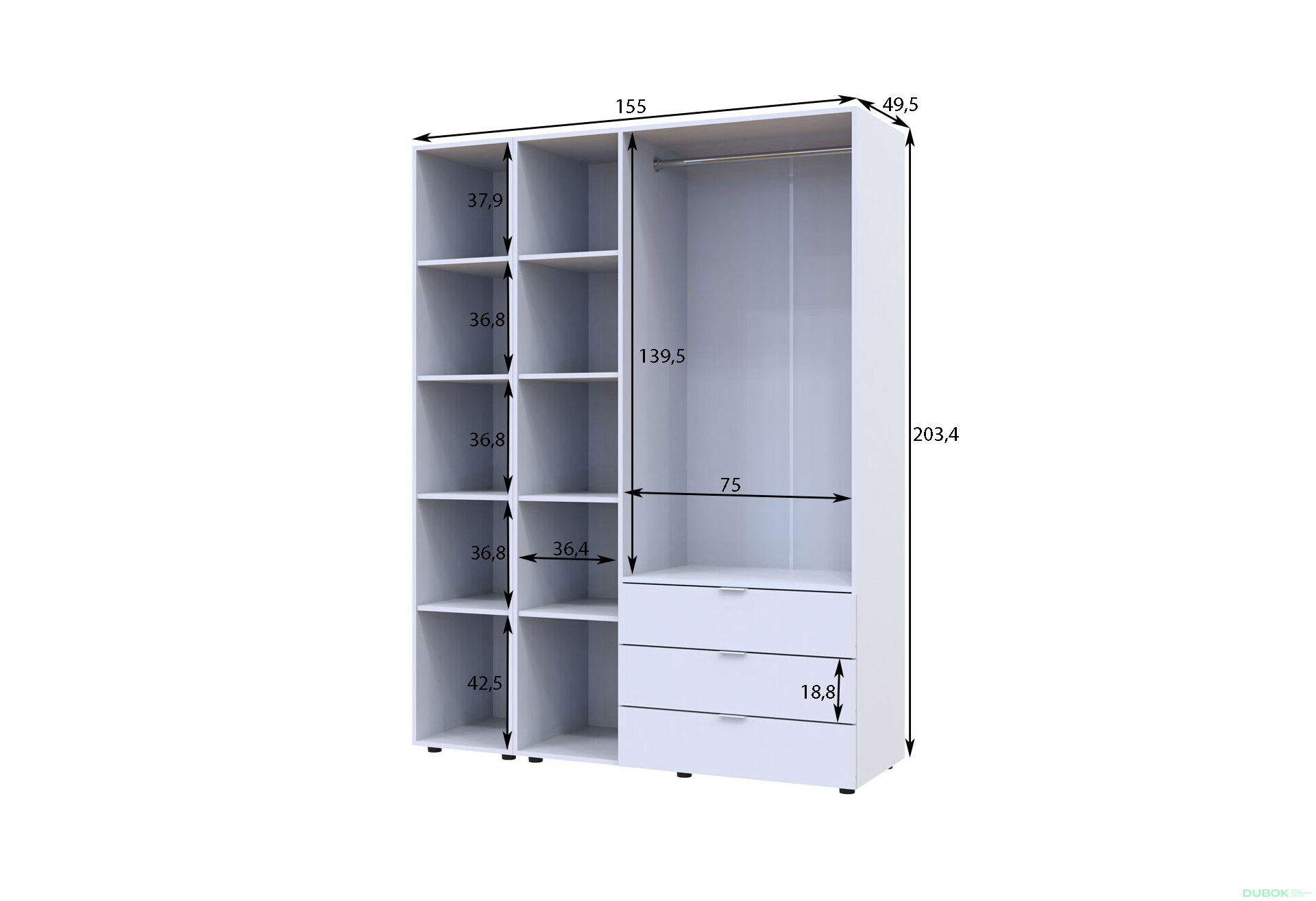 Obrázek 7 - Skříň čtyřdveřová se zrcadlem Gelar 155.2 cm Bílá