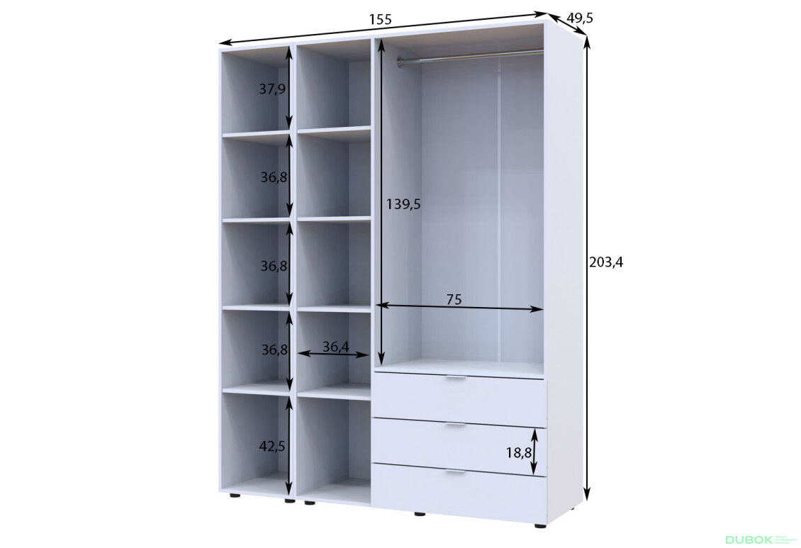 Obrázek 7 - Skříň čtyřdveřová se zrcadlem Gelar 155.2 cm Bílá