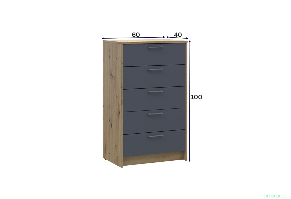 Obrázek 6 - Komoda Rondi 5 zásuvek 60х40х100 dub artisan / grafit