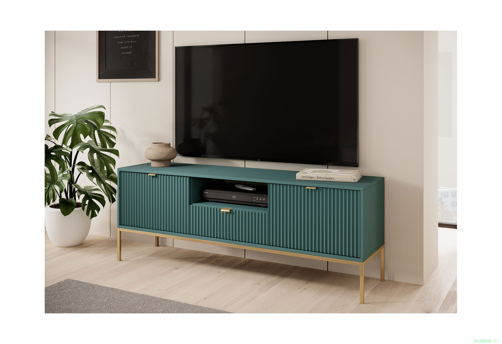 Obrázek 4 - TV stolek RTV154 zelený Nova Zlaté nohy / zlatý úchytky