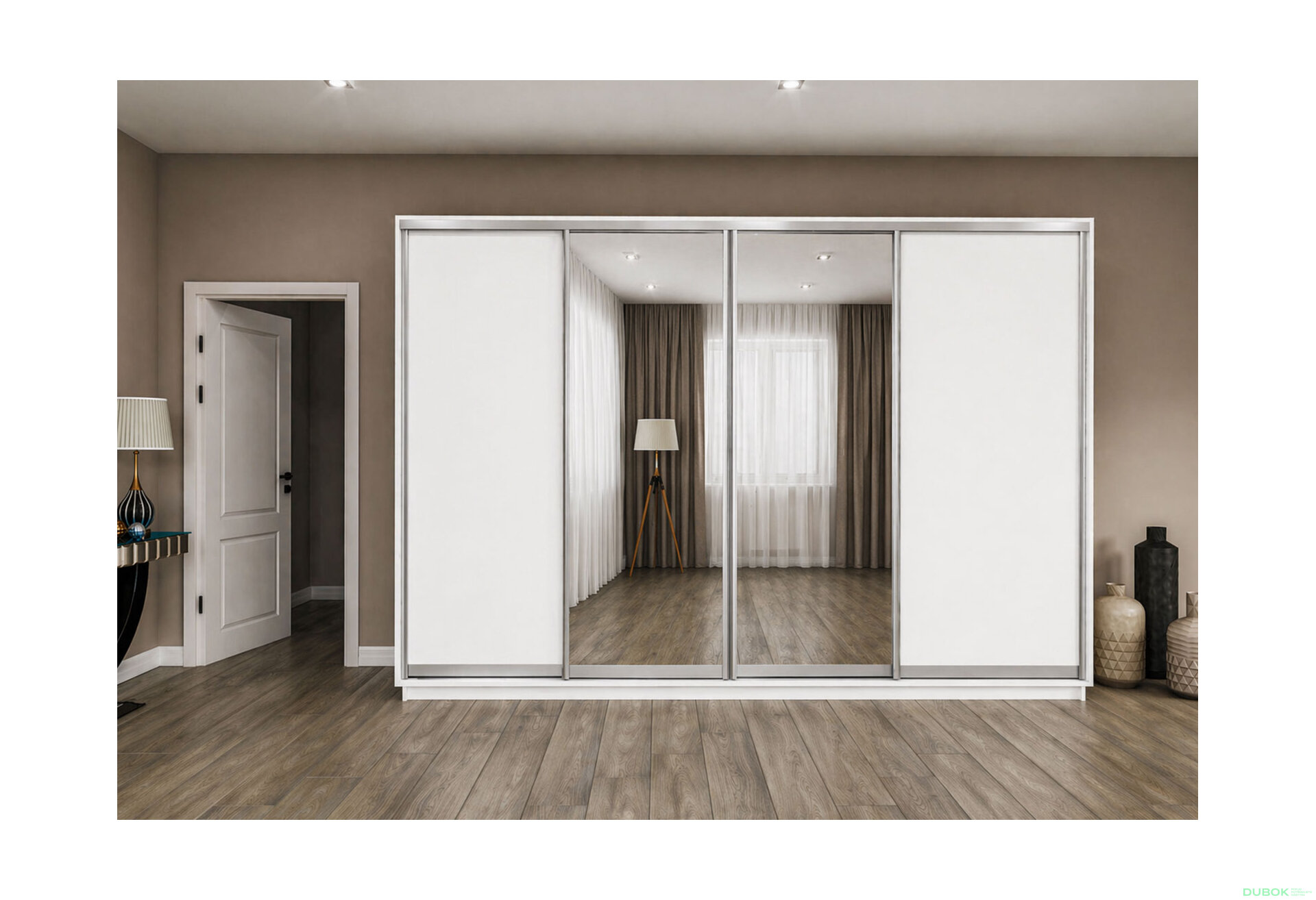 Obrázek 2 - Skříň s posuvnými dveřmi 3000x2400x600 2LTD 2 zrcadla nymphea alba, profil stříbrný