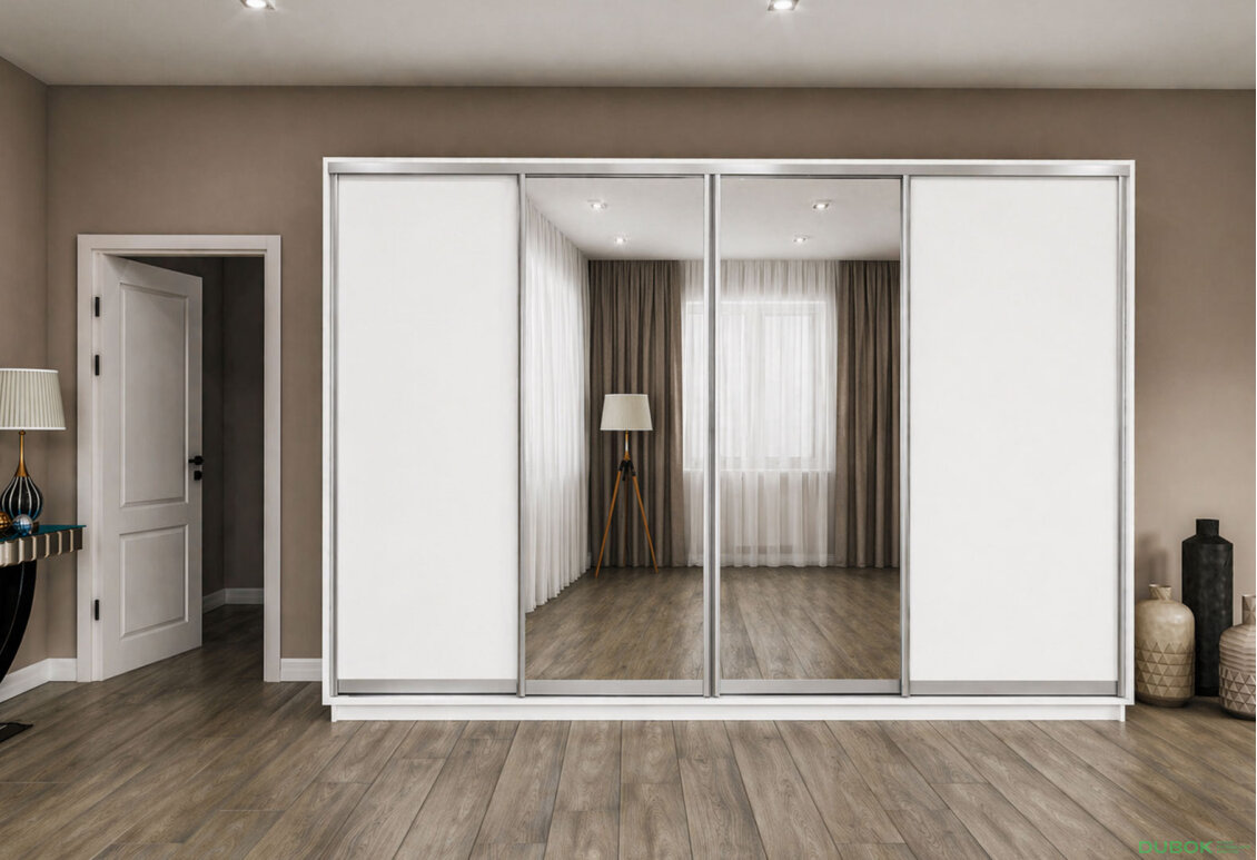 Obrázek 2 - Skříň s posuvnými dveřmi 3000x2400x600 2LTD 2 zrcadla nymphea alba, profil stříbrný