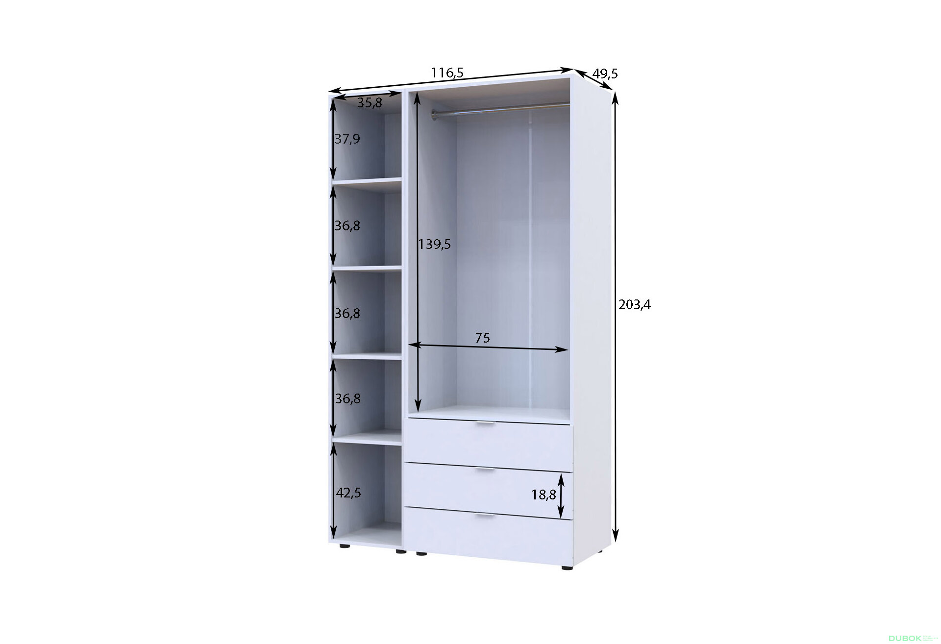 Obrázek 4 - Skříň třídveřová se zrcadlem Gelar 116.5 cm Bílá
