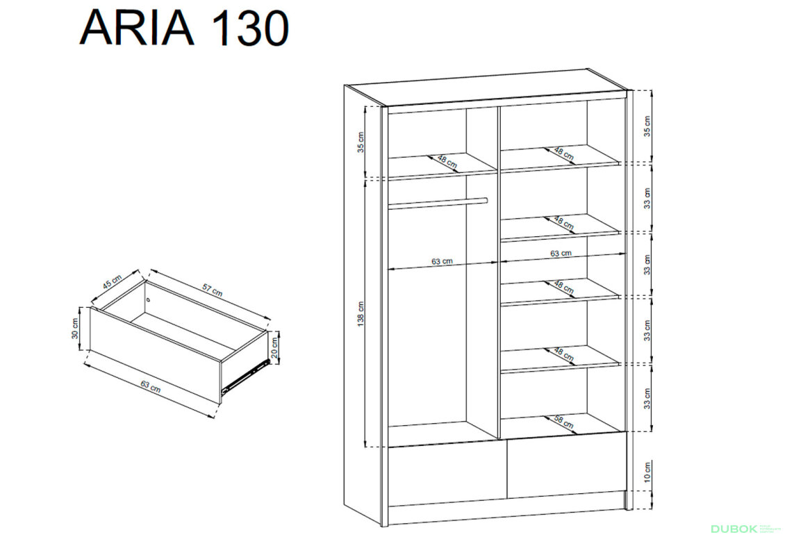 Obrázek 4 - Skříň Aria II 130 bílý / bílý lesk