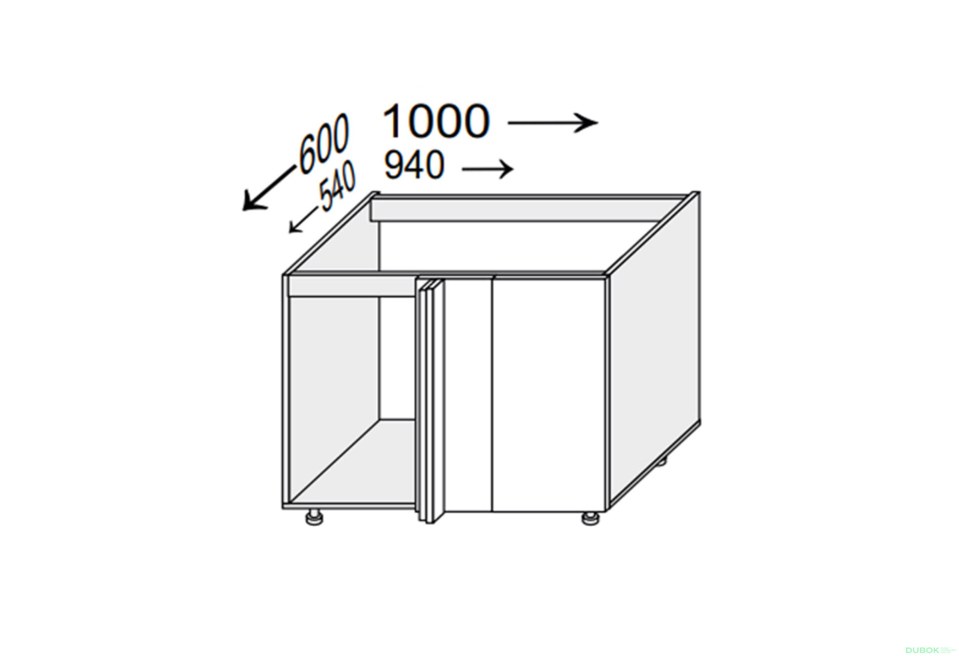 Obrázek 1 - Korpus KutN 90° 1dveřový 1000x600 Pro Blum 820mm