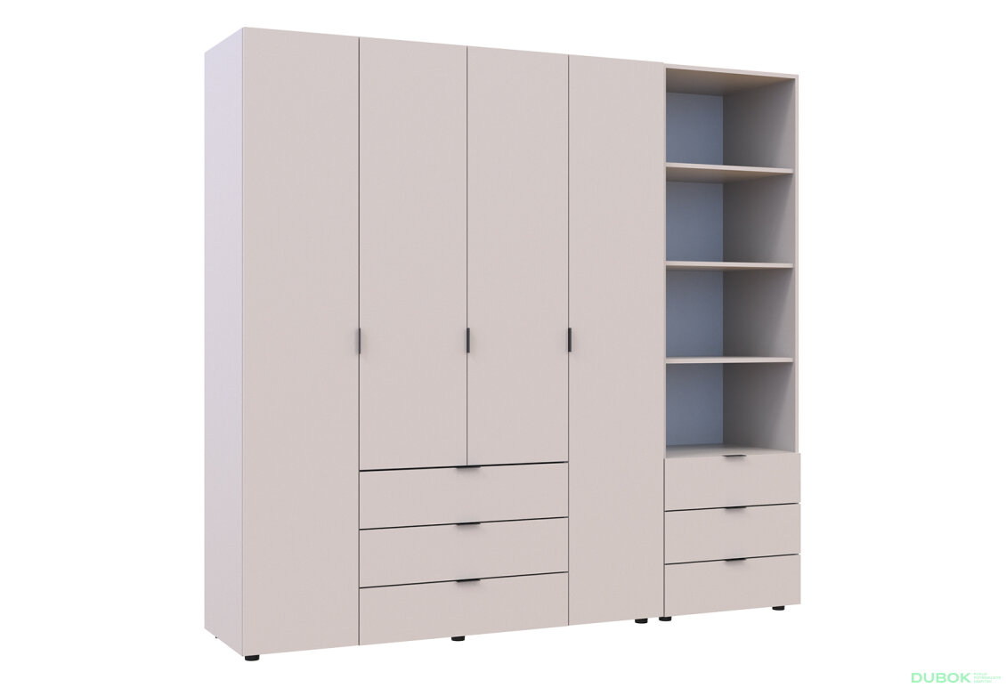 Obrázek 4 - Skříň 4D s regálem se zásuvkami Gelar 215 cm kašemír