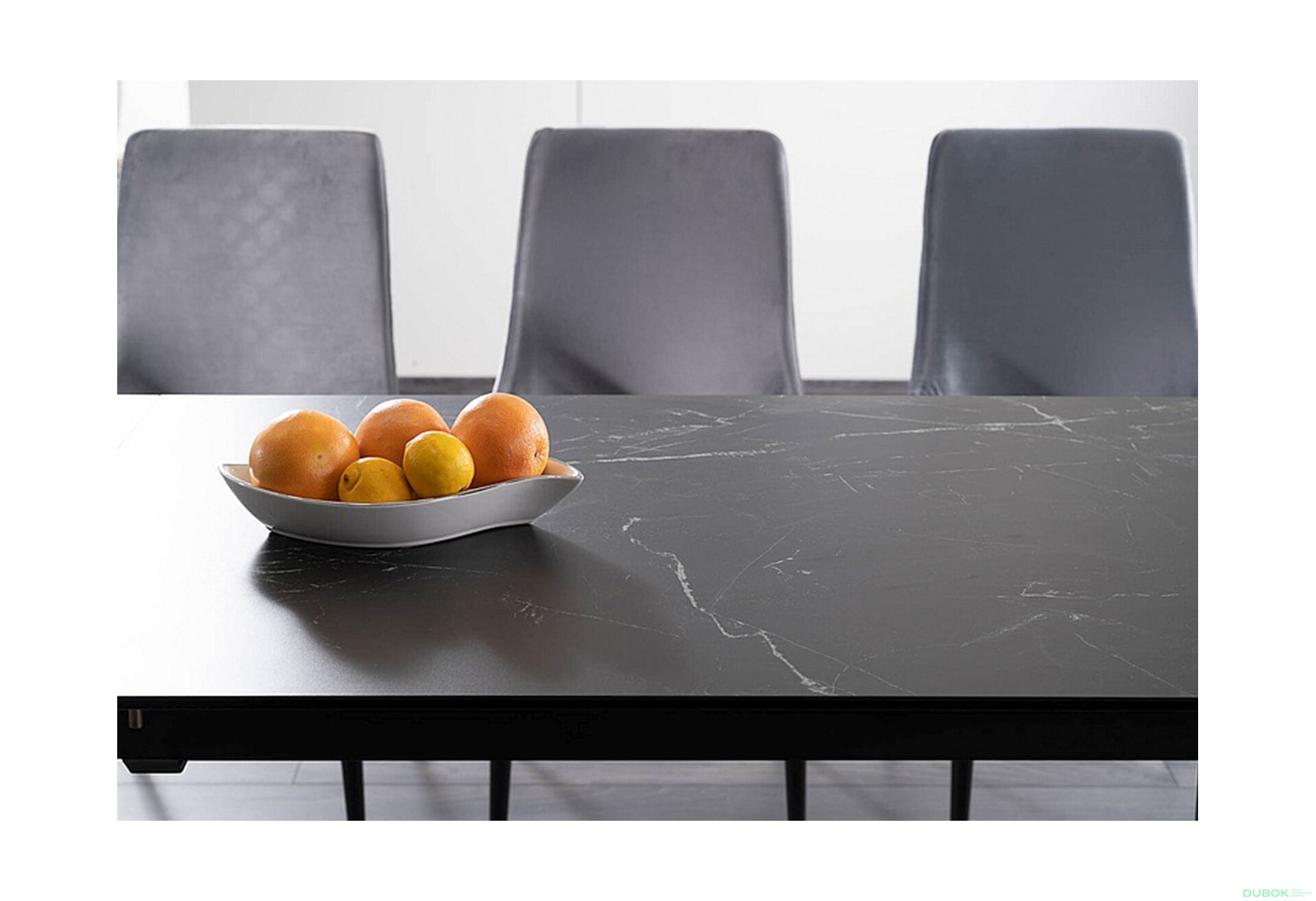 Obrázek 3 - Stůl Metropol Ceramic 120(180)x80 černý + 4 židle Piano B Matt Velvet šedý Bluvel 85 / kov černá matná