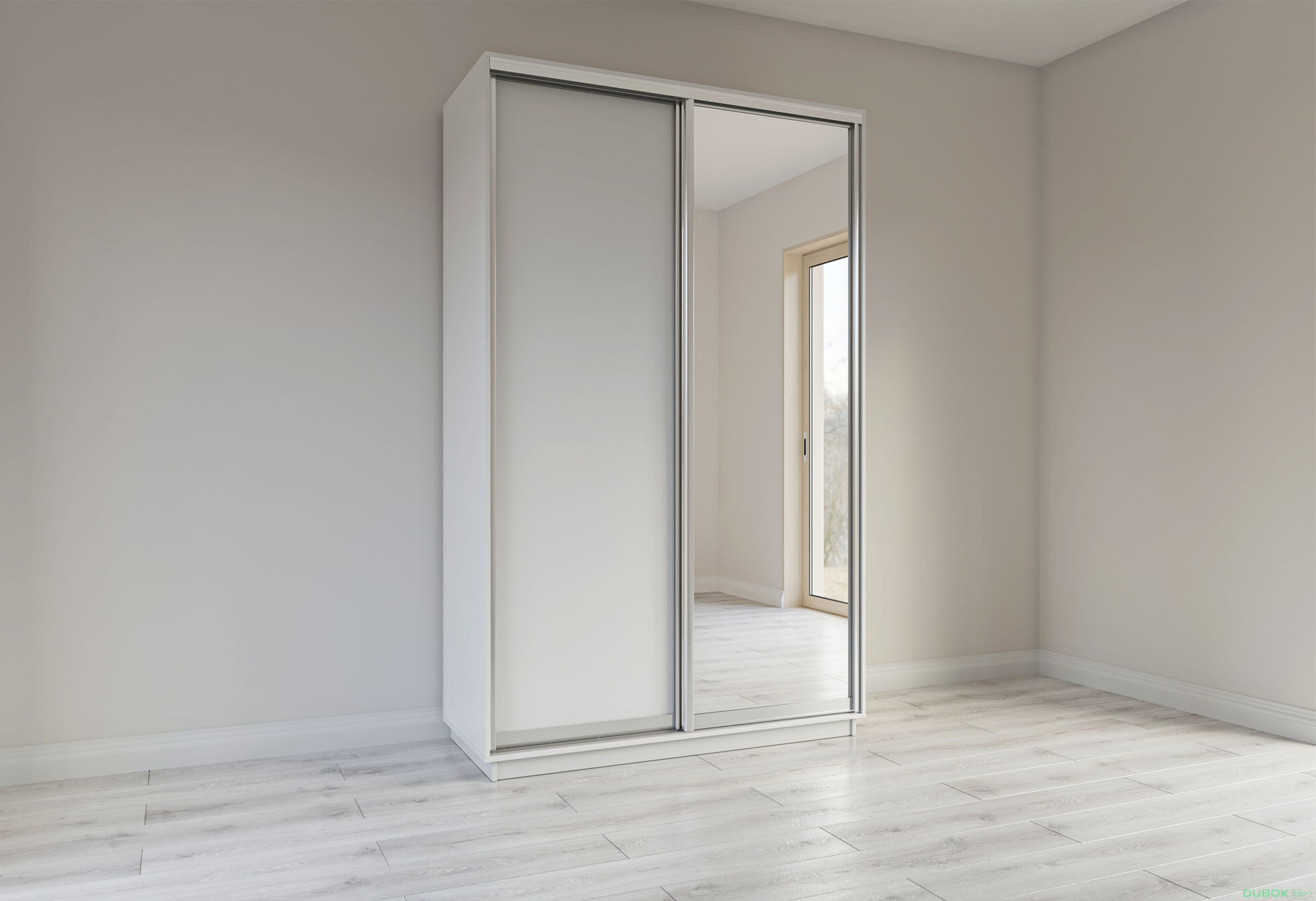 Obrázek 3 - Skříň s posuvnými dveřmi 1400x2200x600 1LTD 1 Zrcadlo nymphea alba, profil stříbrný