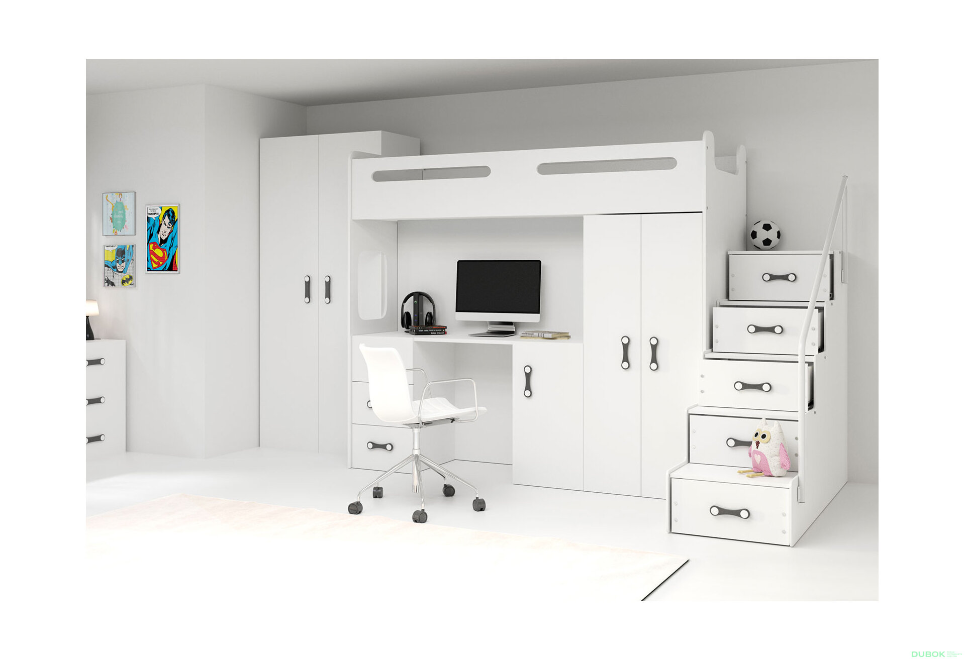 Obrázek 3 - Patrová postel Max 4 bílé 80x200 cm s roštem, matrací