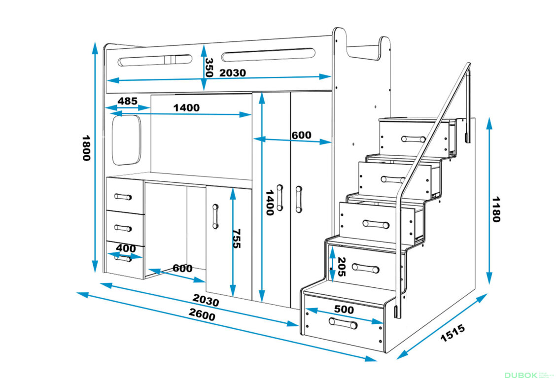 Obrázek 5 - Patrová postel Max 4 bílé 80x200 cm s roštem, matrací